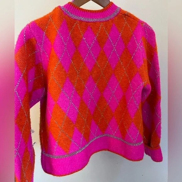 Zara Neon Argyle Button-down Cardigan - Picture 2 of 5